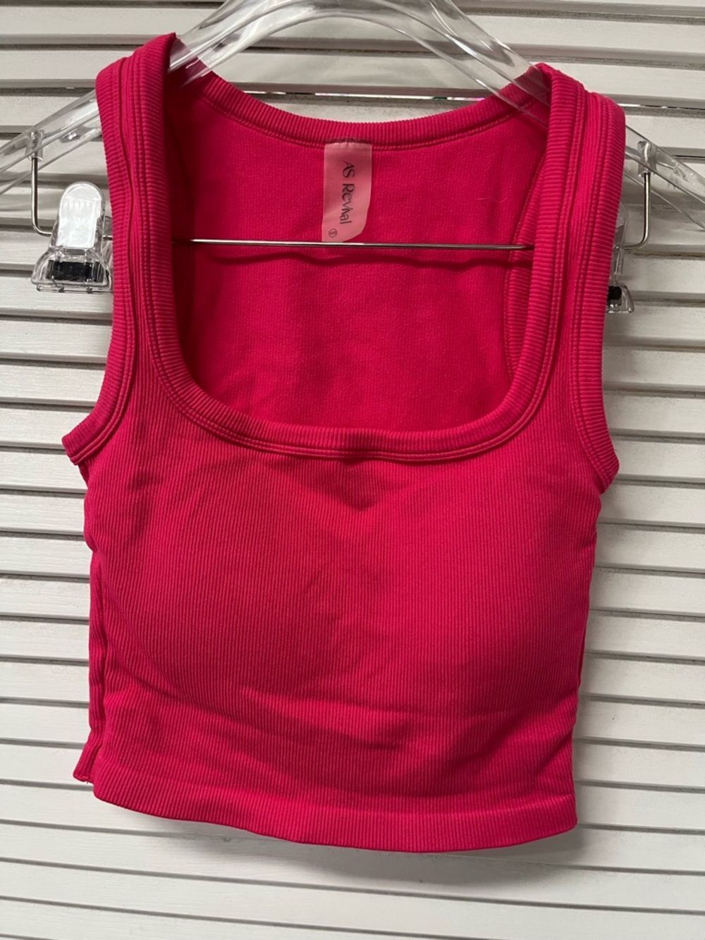 AS REVIVAL✨xs/s✨Ribbed Square-Neck Tank - Hot Pink